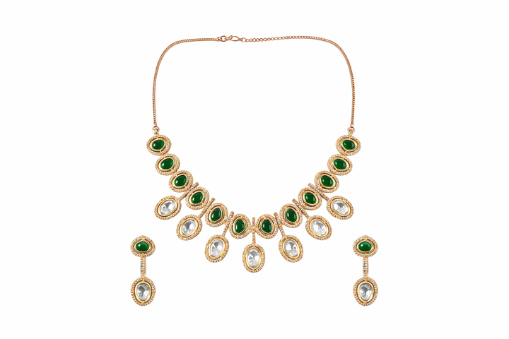 Auric emerald kundan drop elegance necklace set for women