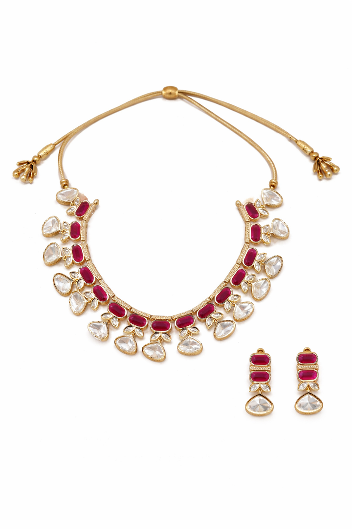 Auric ruby kundan drop statement necklace set for women